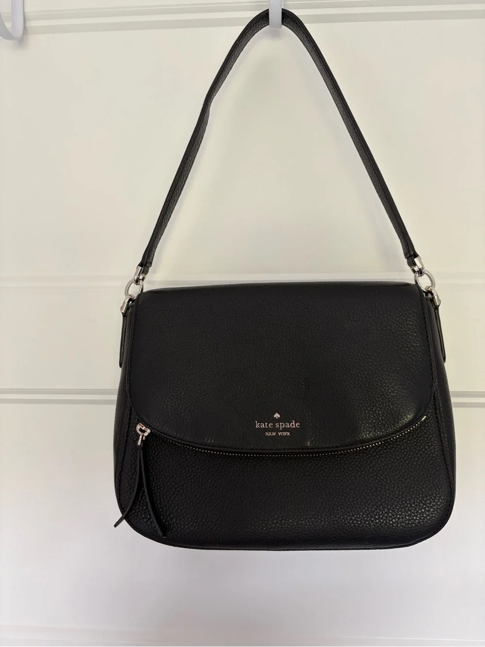 kate spade Black Pebbled Leather Shoulder Bag with Silver Hardware